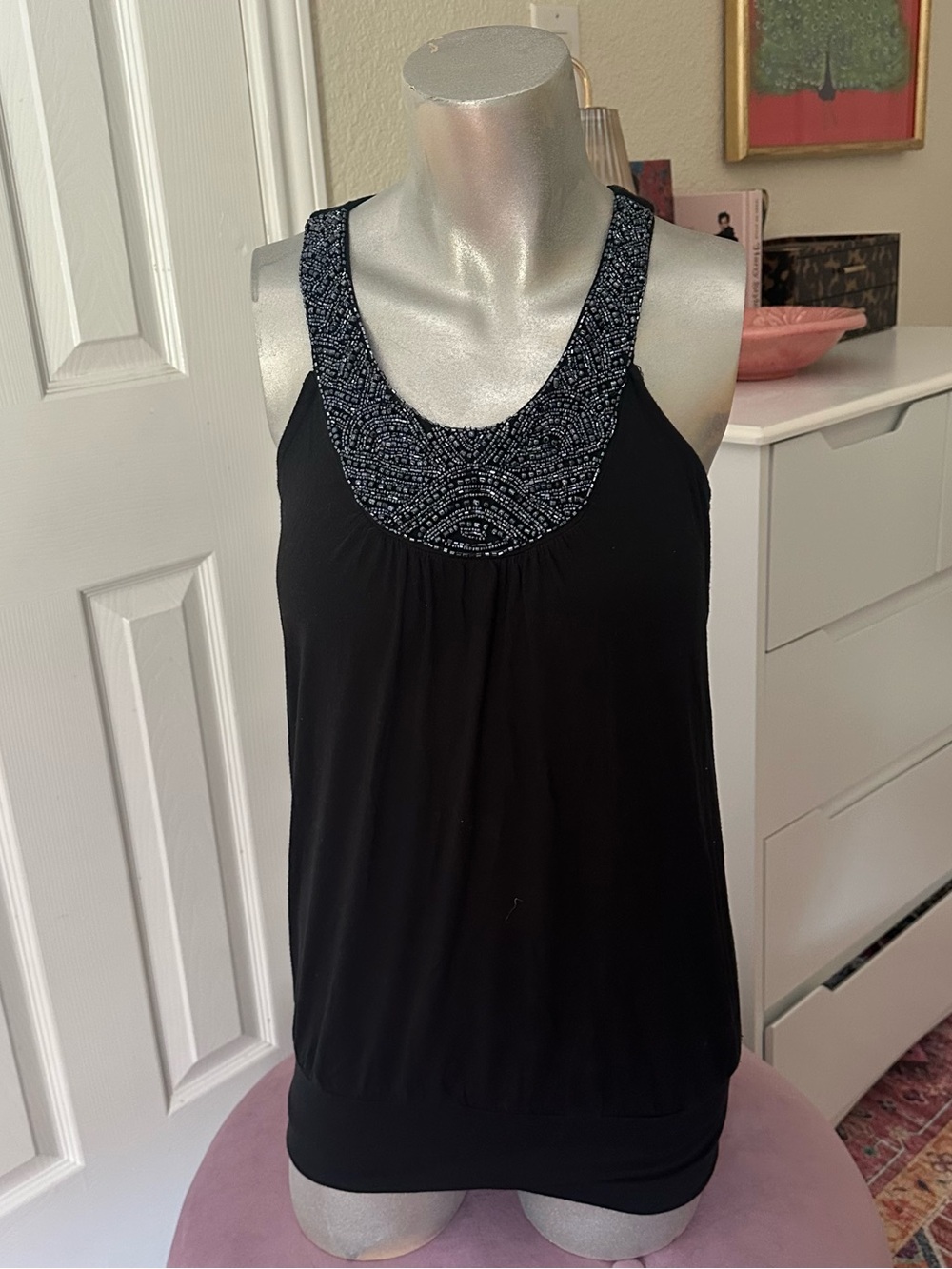 Y2K Charlotte Russe Black Beaded Neckline Bubble Top